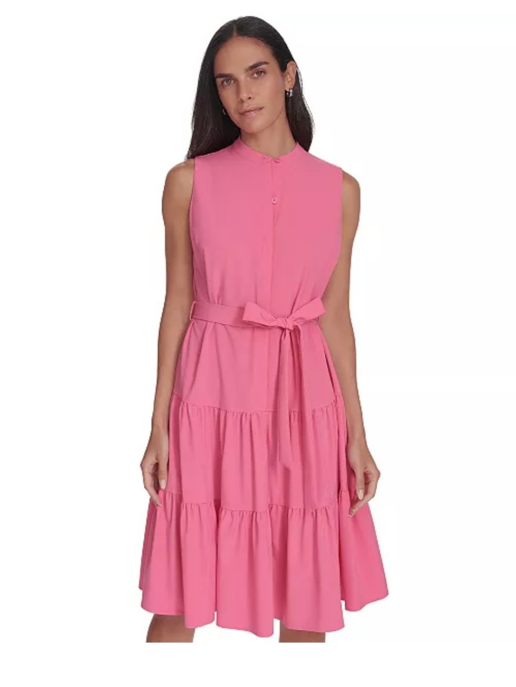 Nwt Calvin Klein Pink Tiered Shirt Dress Belted Sleeveless Size 8 Msrp $134